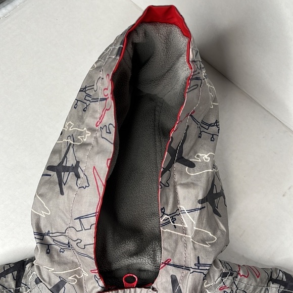Old Navy Airplane Toddler Fleece Lined Raincoat Gray Red Zip Front Hoodie 2T - Picture 5 of 10